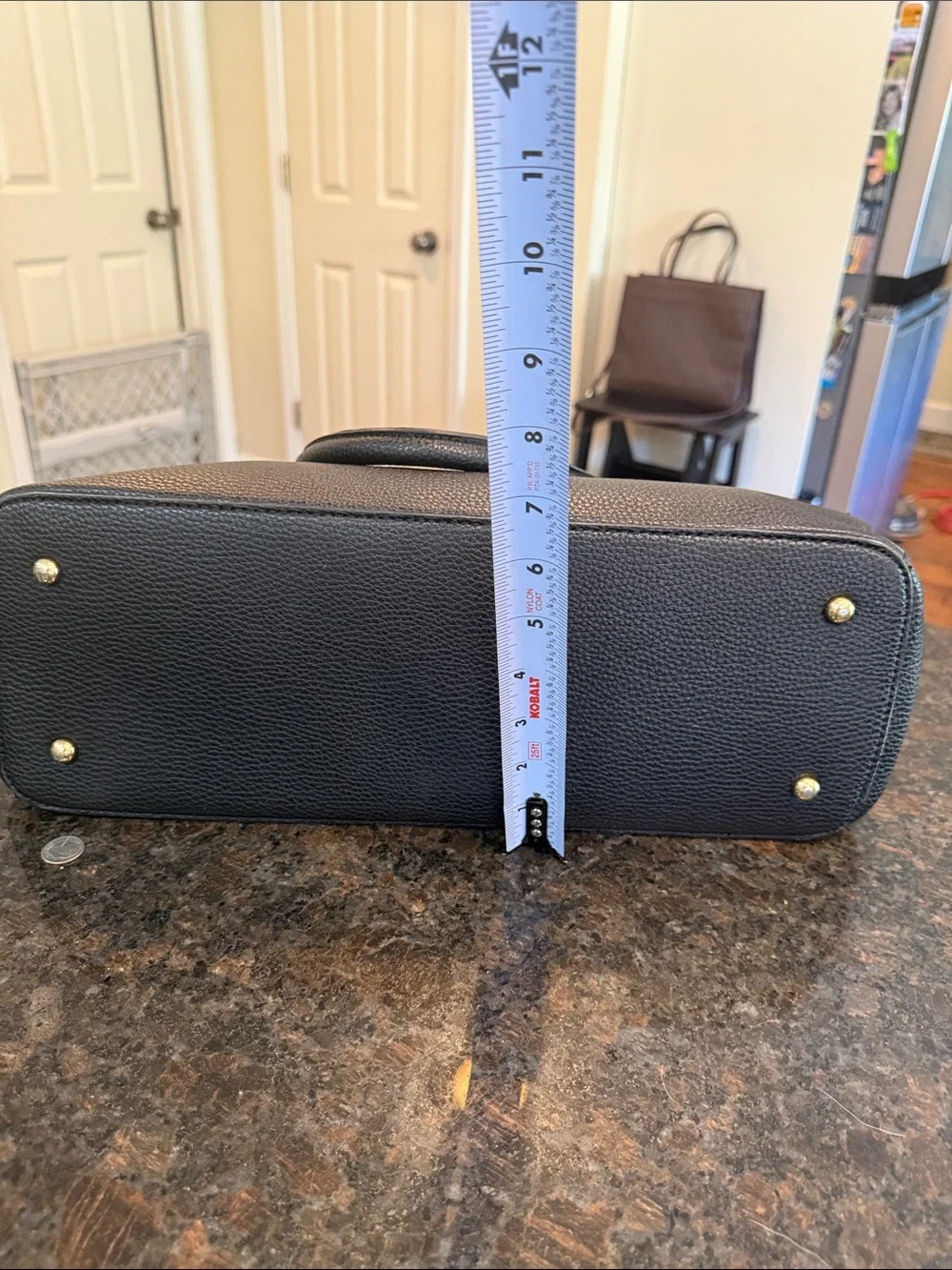 Black Satchel Handbag with Gold Padlock Accent